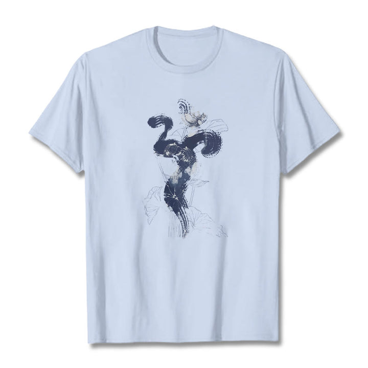 Buddha Stones OM Lotus Flower Background Cotton Tee T-shirt - LightCyan - 2XL - image 19