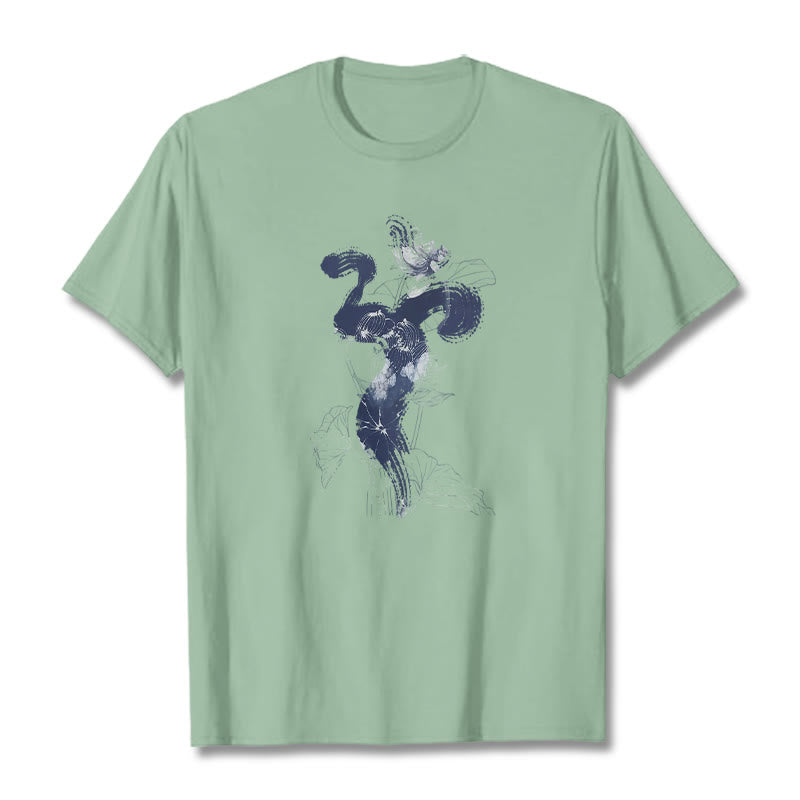 Buddha Stones OM Lotus Flower Background Cotton Tee T-shirt - PaleGreen - 2XL - image 17