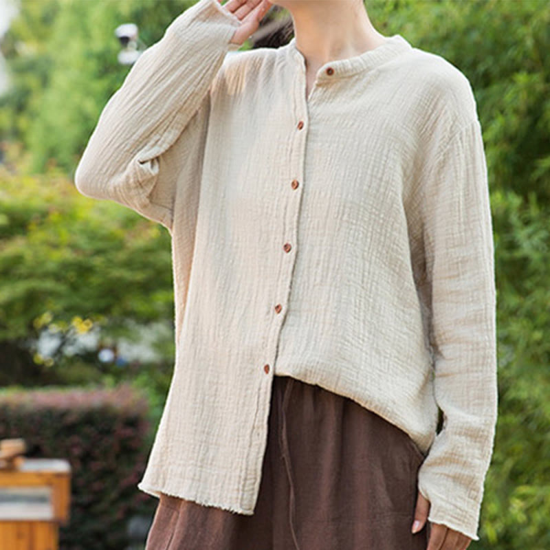 Buddha Stones Literary Artistic Double-Layered Sand Wash Cotton Linen Clothing - image 5