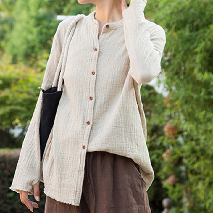 Buddha Stones Literary Artistic Double-Layered Sand Wash Cotton Linen Clothing - image 6