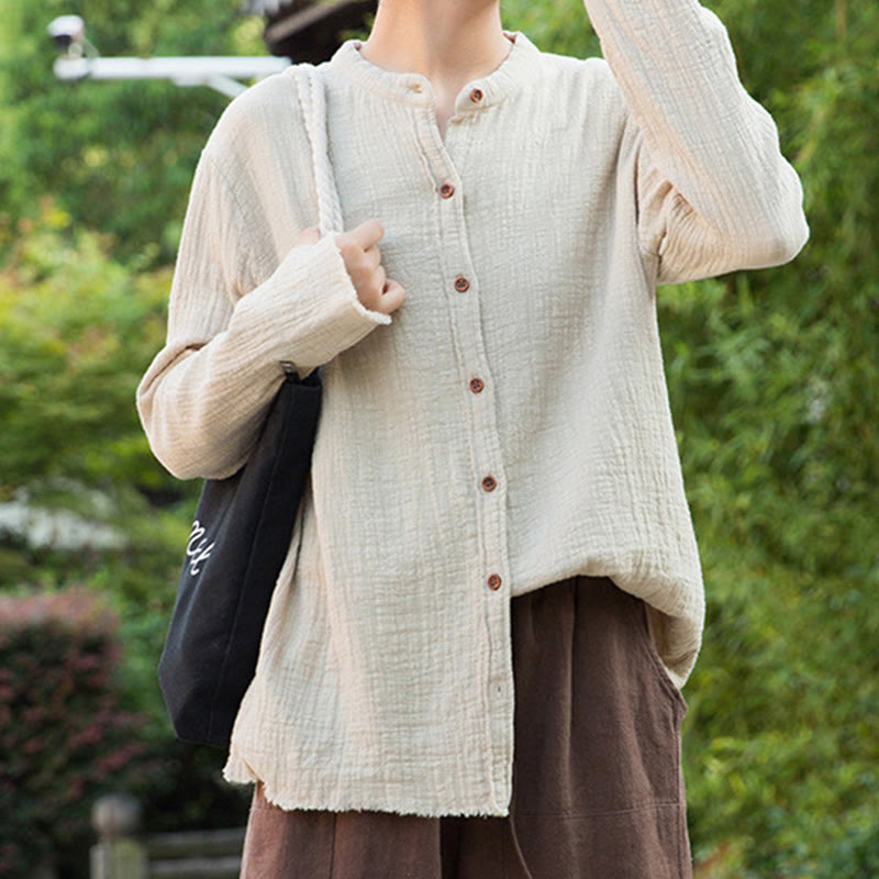 Buddha Stones Literary Artistic Double-Layered Sand Wash Cotton Linen Clothing - image 2