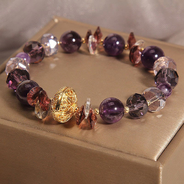 Buddha Stones Amethyst Red Crystal White Crystal Pumpkin Inner Peace And Healing Bracelet