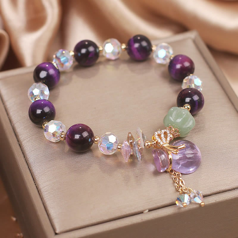 Buddha Stones Purple Tiger Eye White Crystal Amethyst Jade Bravery Bracelet