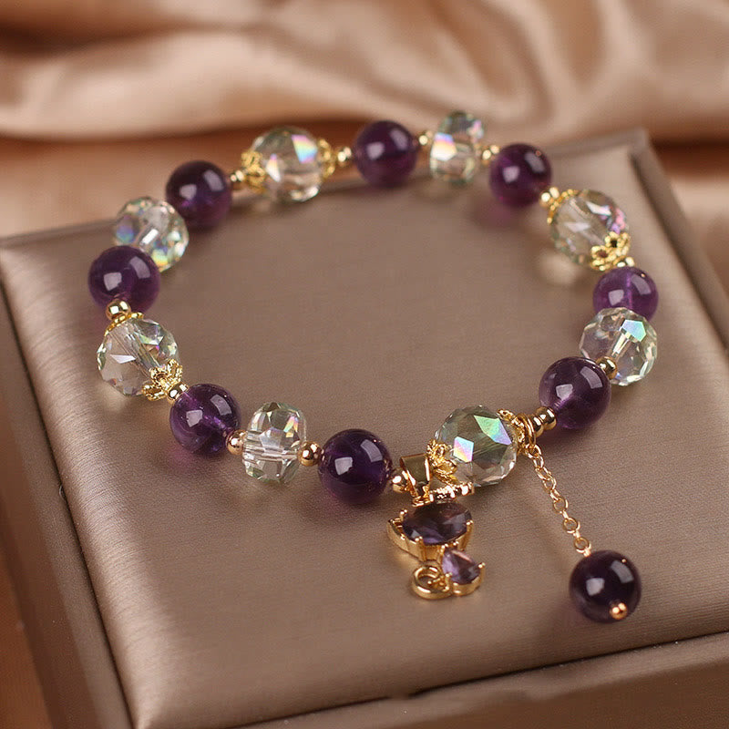 Buddha Stones Amethyst White Crystal Fox Meditation Bracelet