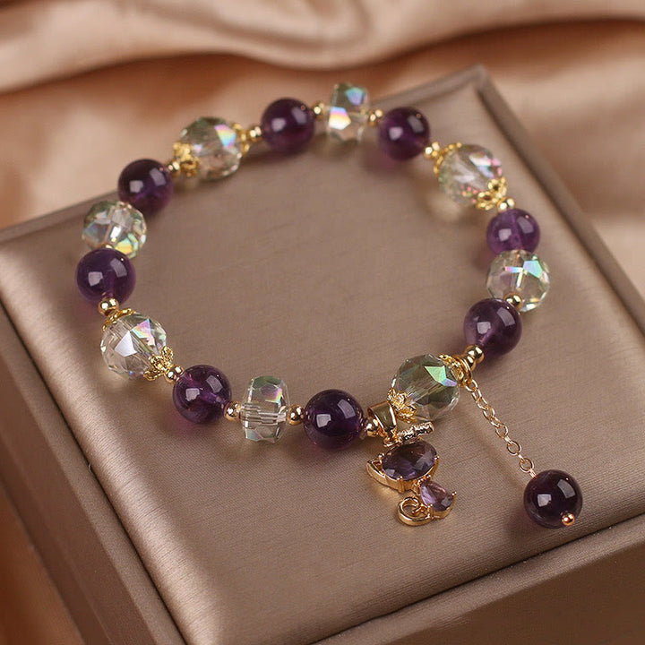 Buddha Stones Amethyst White Crystal Fox Meditation Bracelet