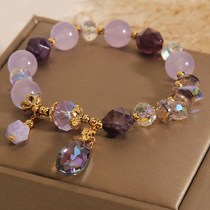 Buddha Stones Amethyst White Crystal Drop Meditation Bracelet