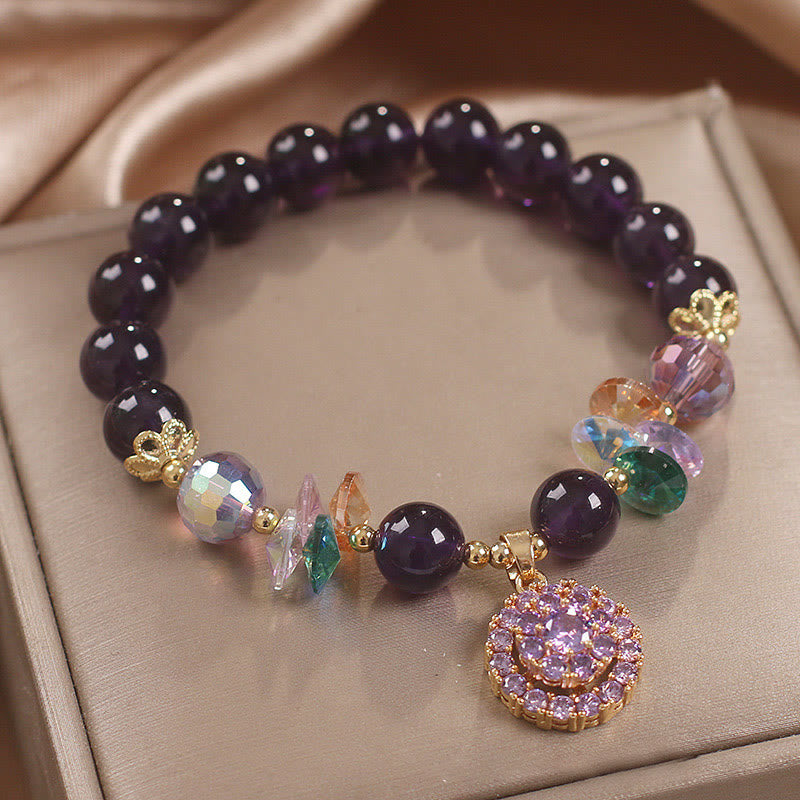 Buddha Stones Amethyst Green Crystal Citrine White Crystal Spiritual Awareness Bracelet