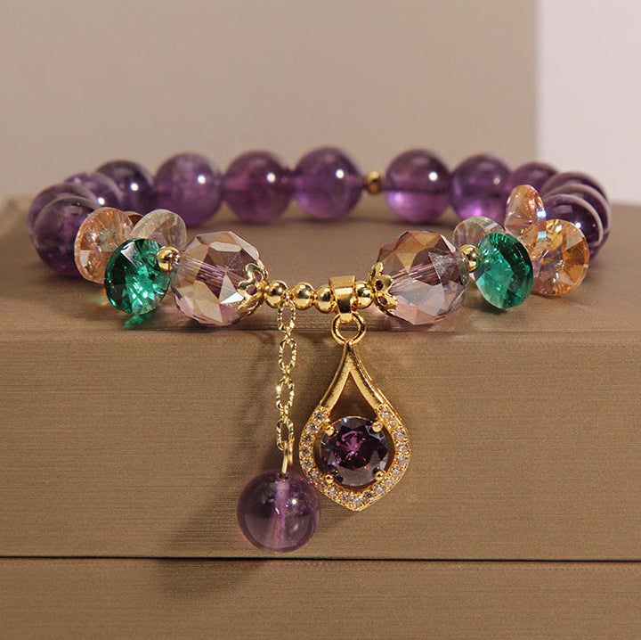 Buddha Stones Amethyst Green Crystal Citrine White Crystal Spiritual Awareness Bracelet