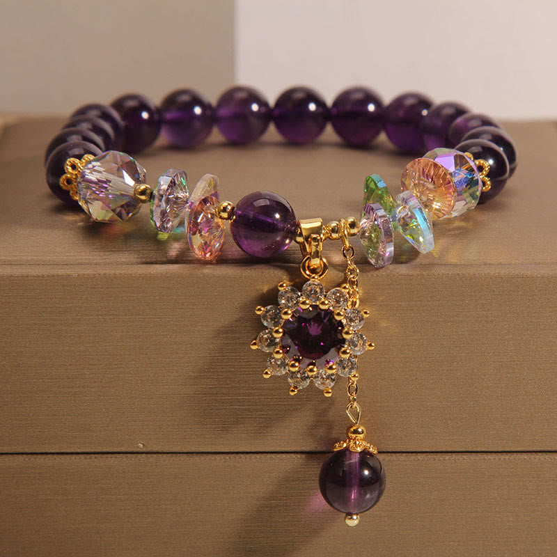 Buddha Stones Amethyst Green Crystal Citrine White Crystal Sunflower Spiritual Awareness Bracelet