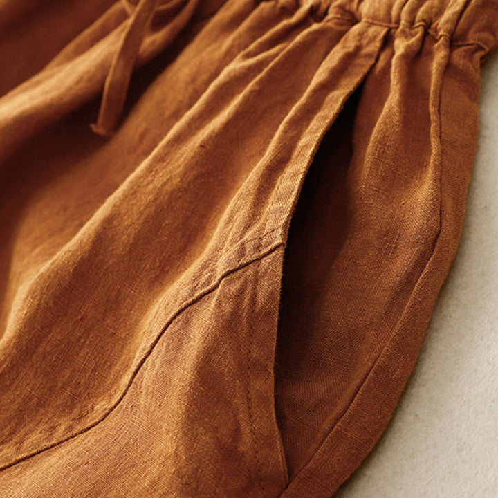 Buddha Stones Summer Women's Linen Drawstring Elastic Waist Harem Pants With Pockets - image 26