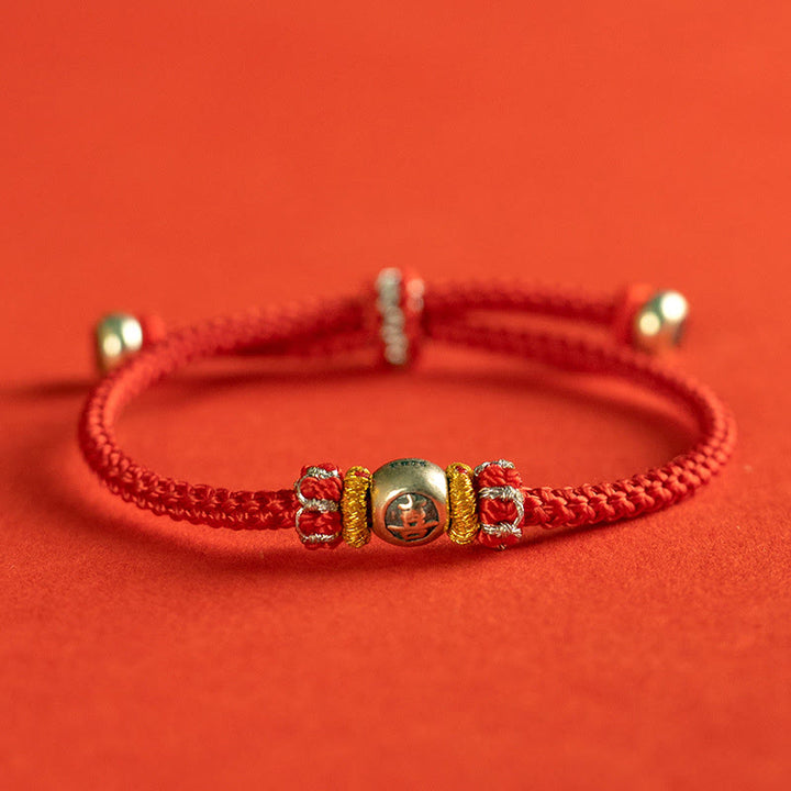 Buddha Stones Red String Chinese Characters Protection Bracelet