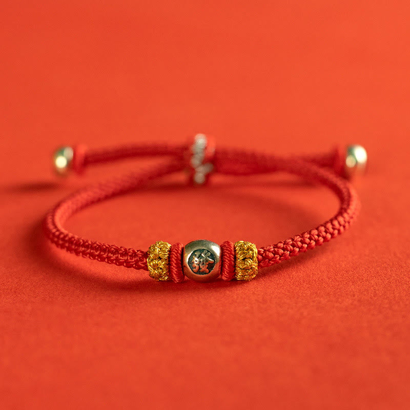 Buddha Stones Red String Chinese Characters Protection Bracelet - 925 Sterling Silver-Fa - 18-19cm - image 1