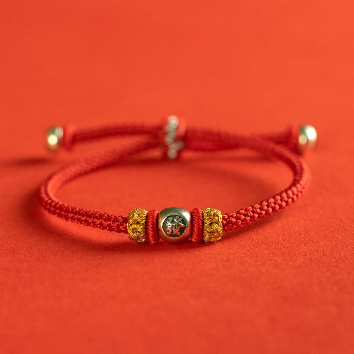 Buddha Stones Red String Chinese Characters Protection Bracelet - 925 Sterling Silver-Fa - 18-19cm - image 1