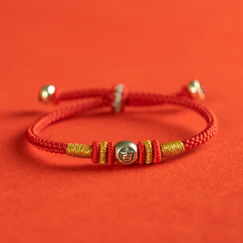 Buddha Stones Red String Chinese Characters Protection Bracelet - 925 Sterling Silver-Ji - 18-19cm - image 3