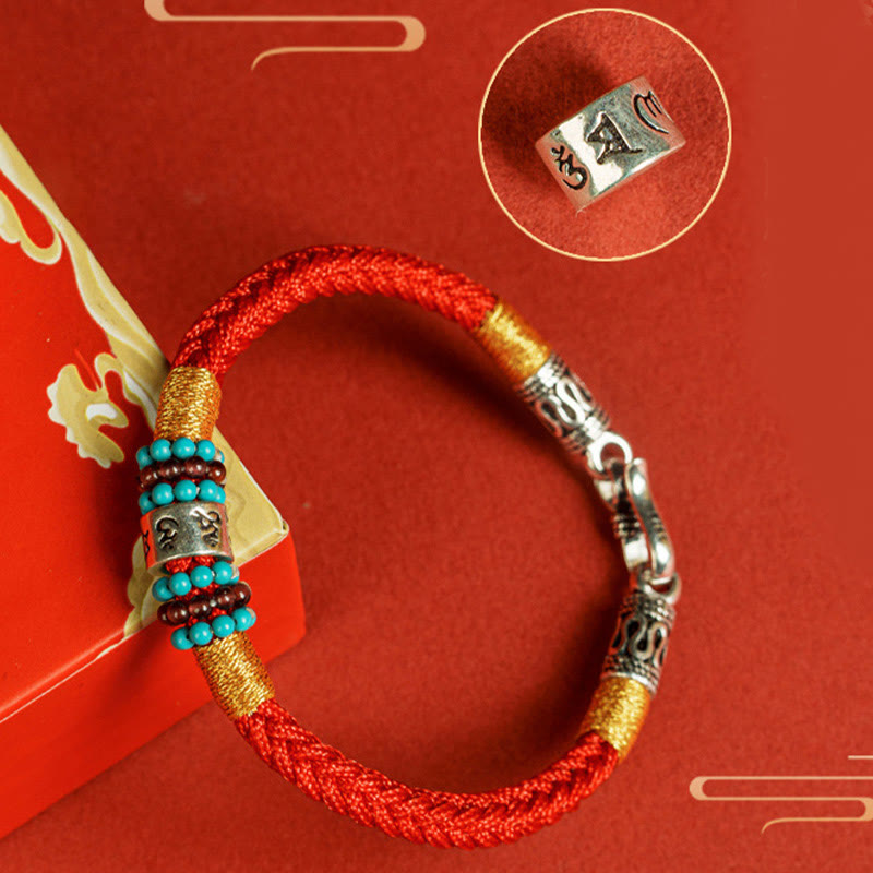 Buddha Stones Red String Black String Six True Words 925 Sterling Silver Connection Bracelet - image 13