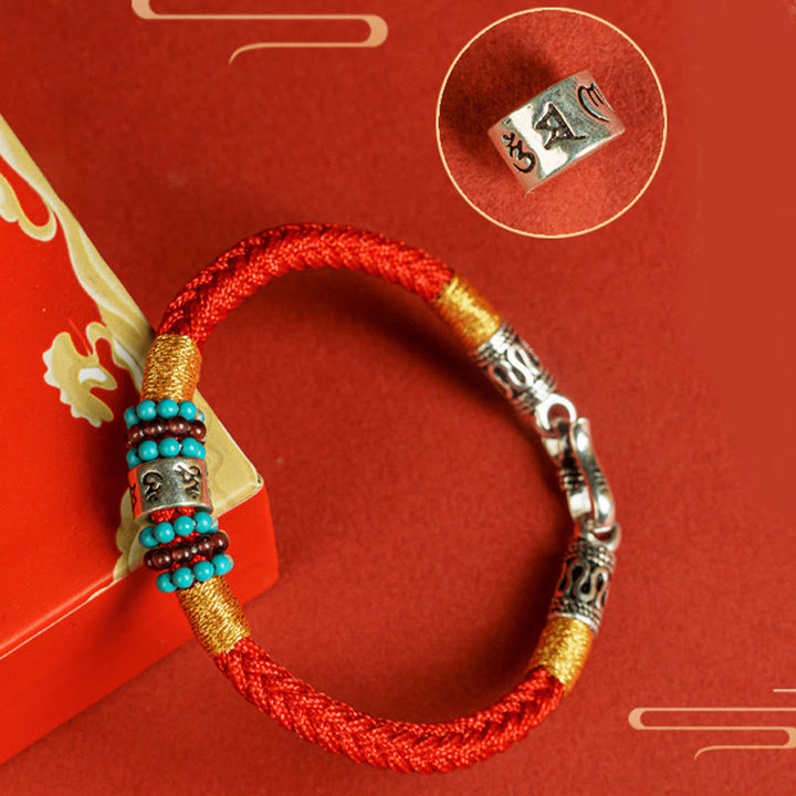 Buddha Stones Red String Black String Six True Words 925 Sterling Silver Connection Bracelet - image 13