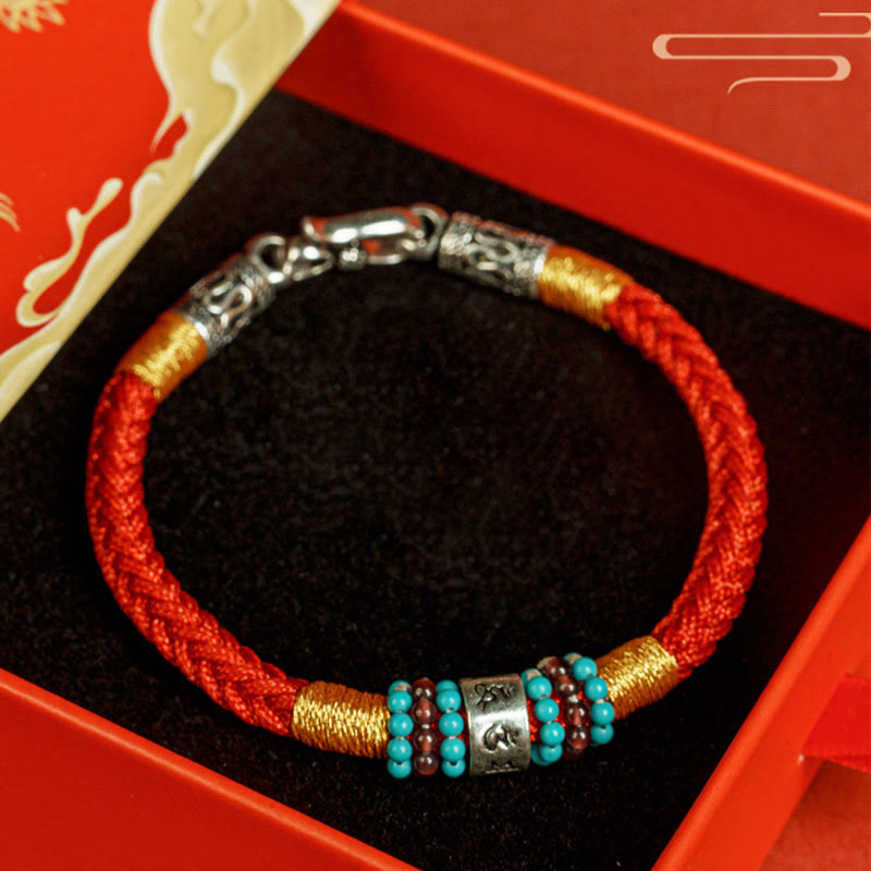 Buddha Stones Red String Black String Six True Words 925 Sterling Silver Connection Bracelet - image 4