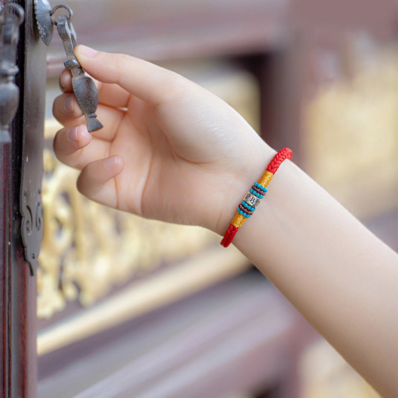 Buddha Stones Red String Black String Six True Words 925 Sterling Silver Connection Bracelet - image 12