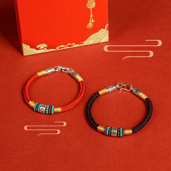 Buddha Stones Red String Black String Six True Words 925 Sterling Silver Connection Bracelet - image 17