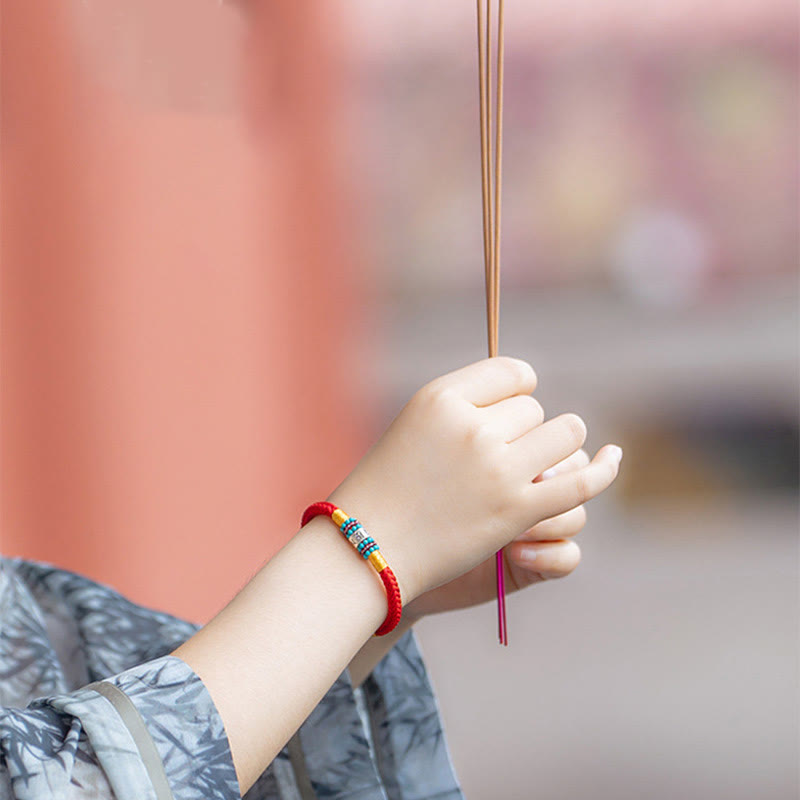 Buddha Stones Red String Black String Six True Words 925 Sterling Silver Connection Bracelet - image 10