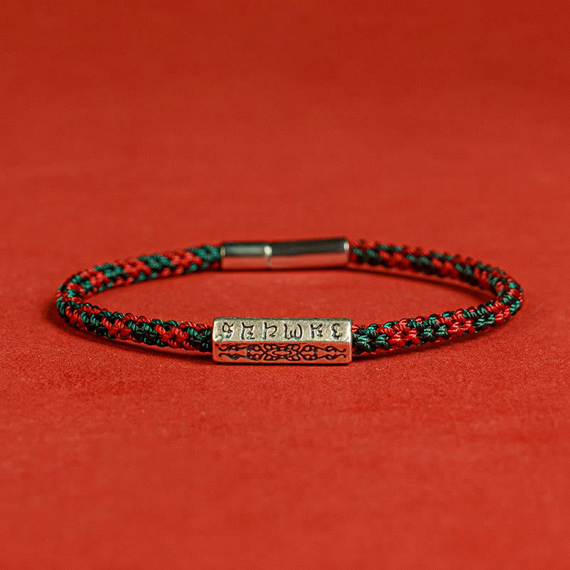 Buddha Stones Red String Black String Six True Words 925 Sterling Silver Luck Bracelet - Red Green - 19cm - image 1