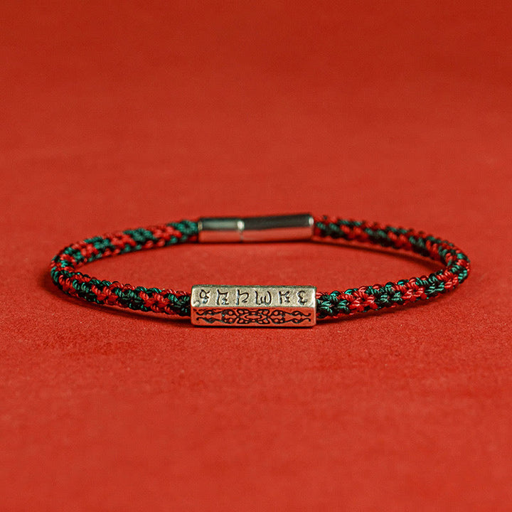 Buddha Stones Red String Black String Six True Words 925 Sterling Silver Luck Bracelet - Red Green - 19cm - image 1
