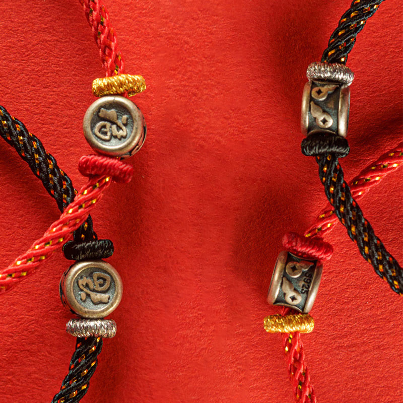 Buddha Stones Braided String 925 Sterling Silver Fu Character Faith Bracelet - image 13