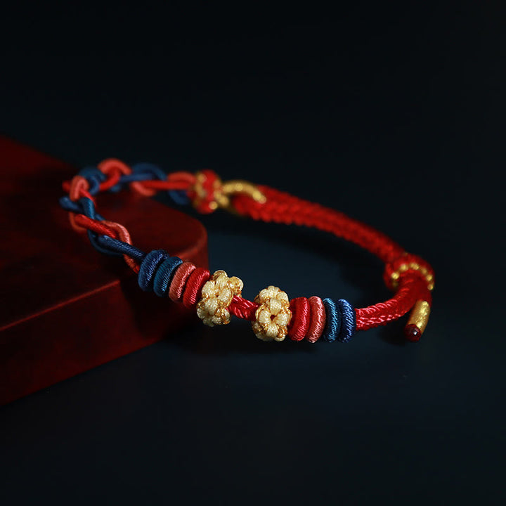 Buddha Stones String Four Srand Peach Blossom Connection Bracelet