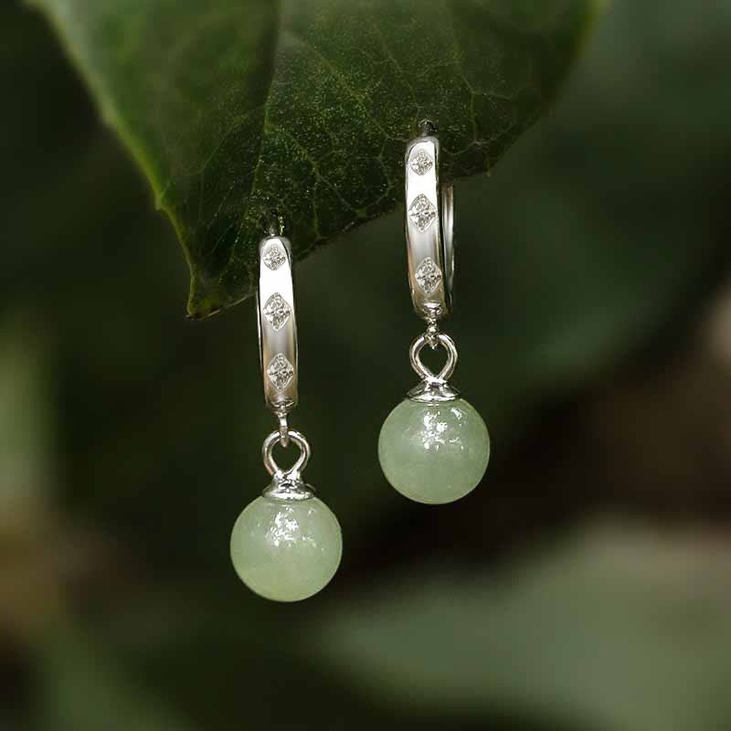 Buddha Stones Round Jade Bead Prosperity Earrings