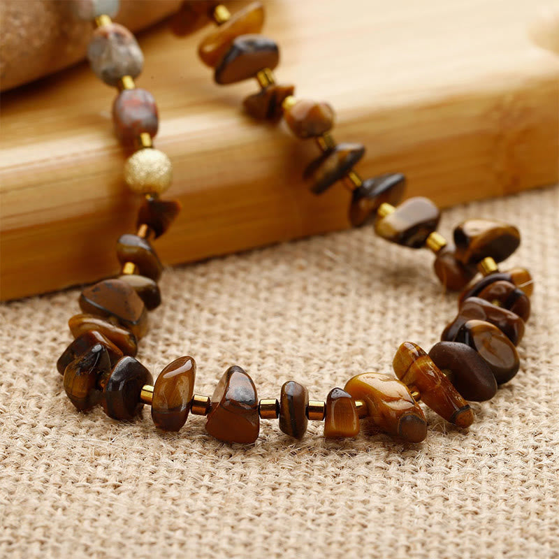 Buddha Stones Bronzite Emperor Stone Tiger Eye Determination Triple Wrap Bracelet