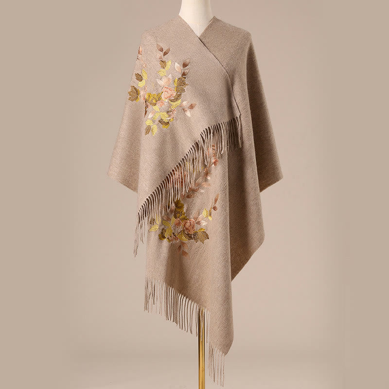 Buddha Stones Wool Shawl Weiyang Flower Embroidery Tassel Winter Cozy Travel Scarf Wrap - image 1