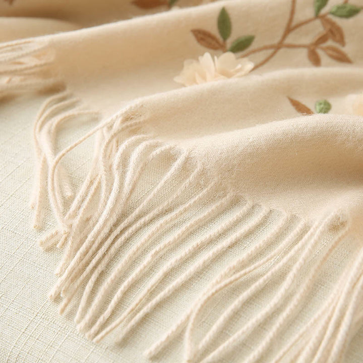 Buddha Stones Wool Shawl 3D Floral Embroidery Tassel Winter Cozy Travel Scarf Wrap - image 25