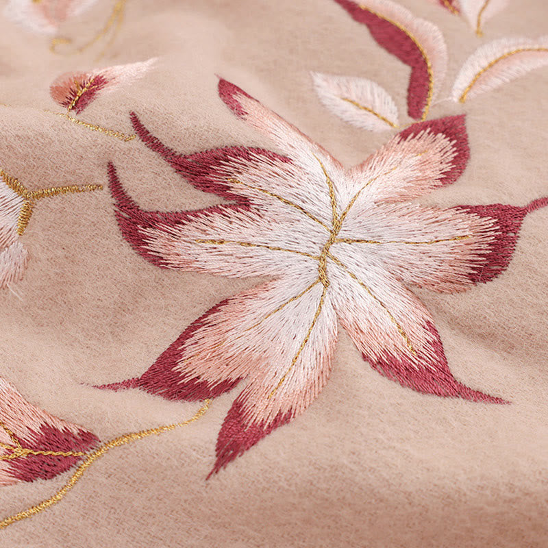 Buddha Stones Wool Shawl Pink White Flower Embroidery Tassel Winter Cozy Travel Scarf Wrap - image 4