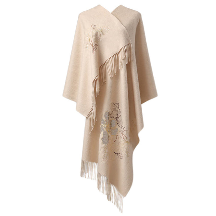 Buddha Stones Wool Shawl Big Flower Sequins Embroidery Tassel Winter Cozy Travel Scarf Wrap - image 5