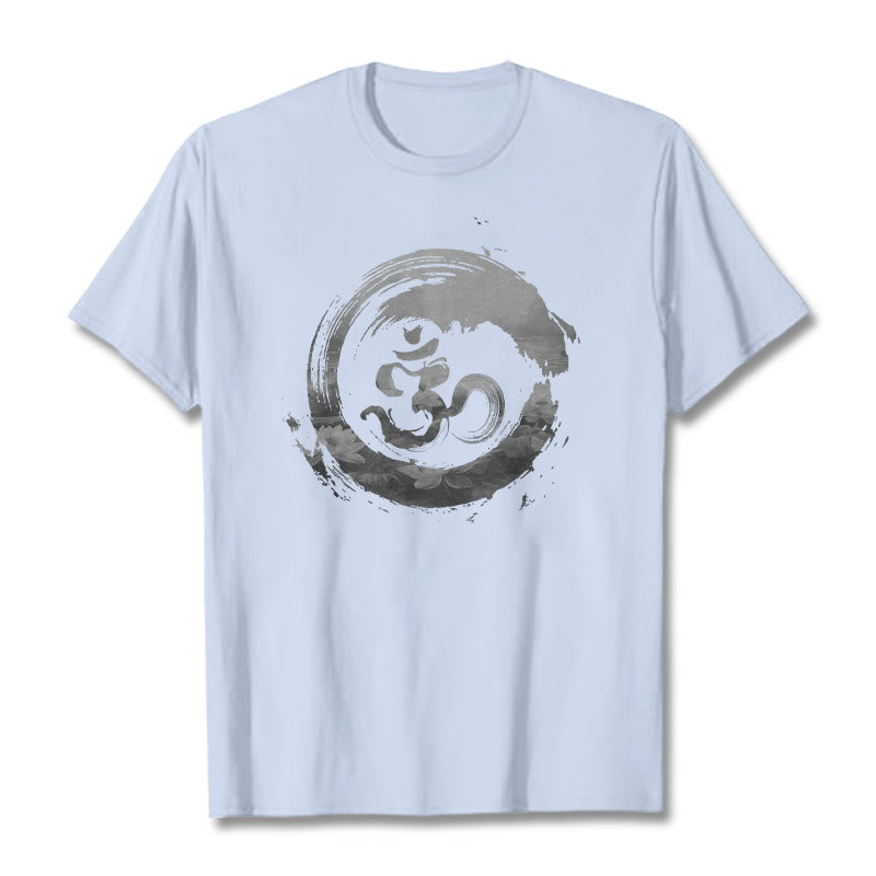 Buddha Stones Om Lotus Cotton Tee T-shirt - LightCyan - 2XL - image 11