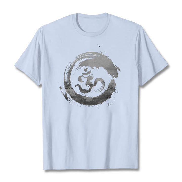 Buddha Stones Om Lotus Cotton Tee T-shirt - LightCyan - 2XL - image 11
