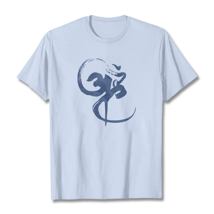 Buddha Stones Om Design Cotton Tee T-shirt - LightCyan - 2XL - image 11