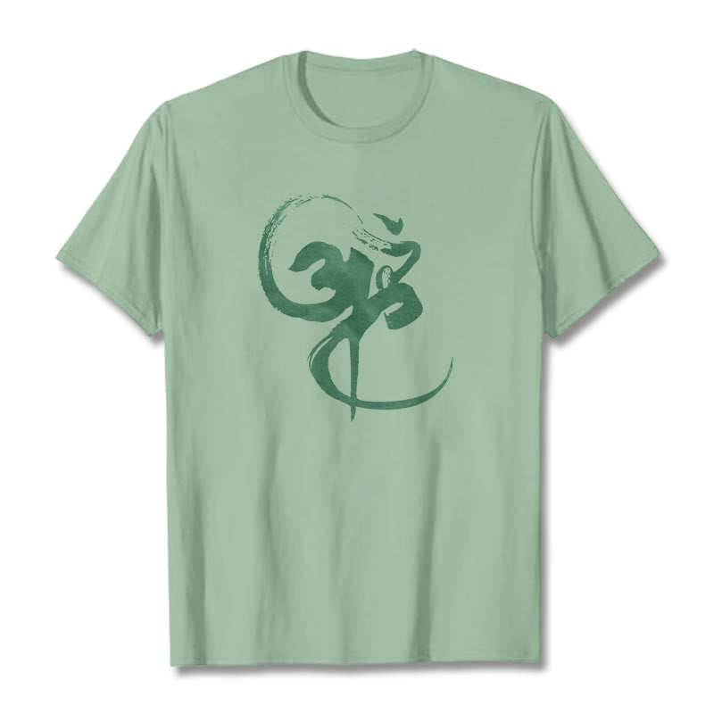 Buddha Stones Om Design Cotton Tee T-shirt - PaleGreen - 2XL - image 18