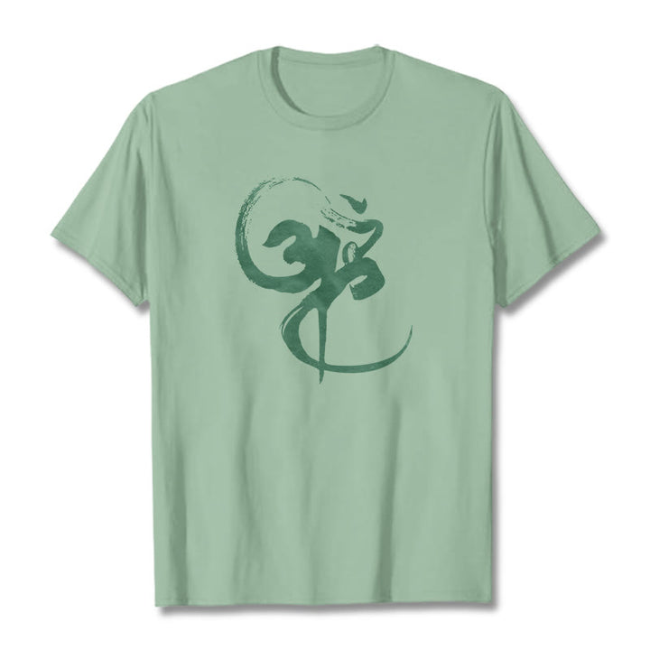 Buddha Stones Om Design Cotton Tee T-shirt - PaleGreen - 2XL - image 18