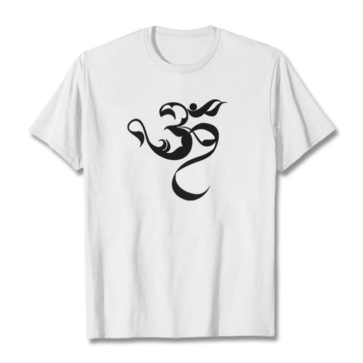 Buddha Stones Om Figure Design Cotton Tee T-shirt - White - 2XL - image 6