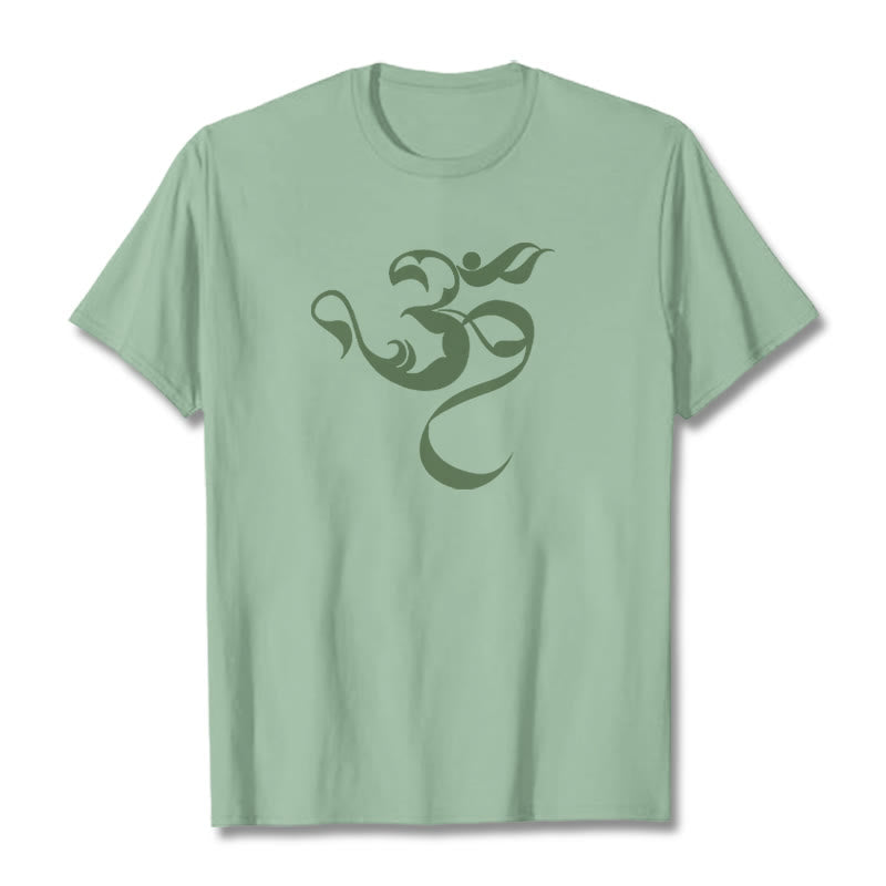 Buddha Stones Om Figure Design Cotton Tee T-shirt - PaleGreen - 2XL - image 18