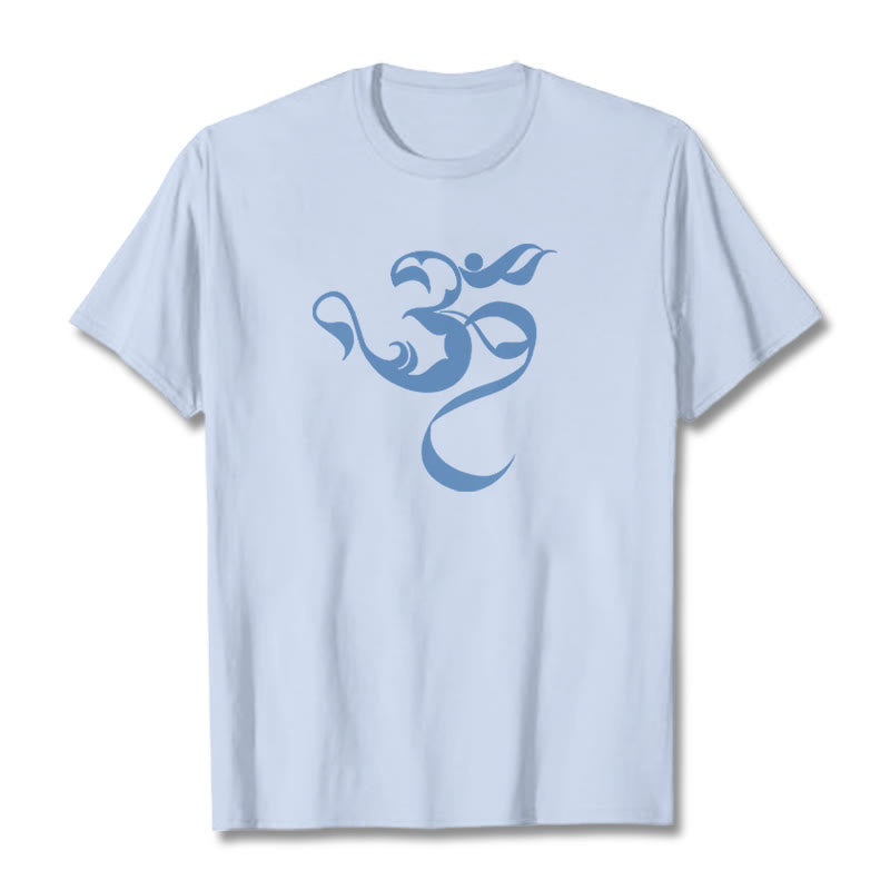 Buddha Stones Om Figure Design Cotton Tee T-shirt - LightCyan - 2XL - image 11