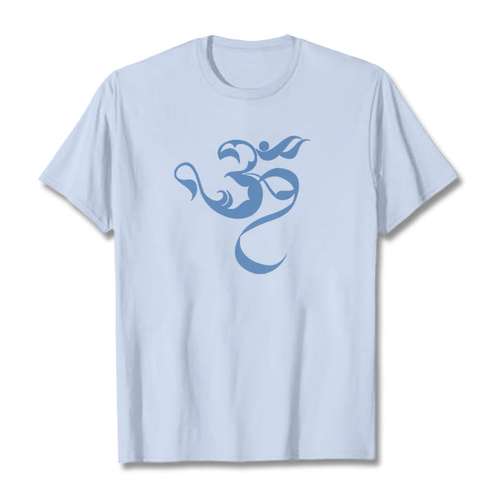 Buddha Stones Om Figure Design Cotton Tee T-shirt - LightCyan - 2XL - image 11