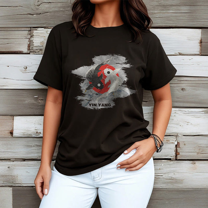 Buddha Stones Yin Yang Koi Fish Clouds Cotton Tee T-shirt