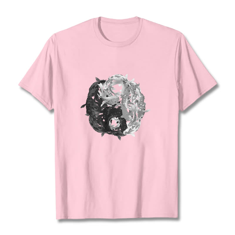 Buddha Stones Yin Yang Koi Fish Combination Cotton Tee T-shirt - LightPink - 2XL - image 19