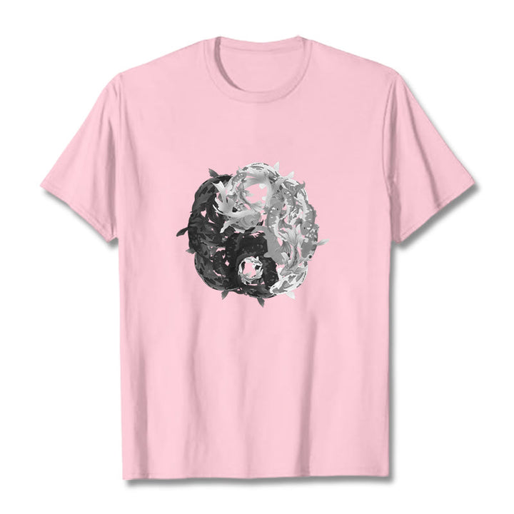 Buddha Stones Yin Yang Koi Fish Combination Cotton Tee T-shirt - LightPink - 2XL - image 19