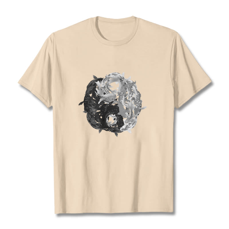 Buddha Stones Yin Yang Koi Fish Combination Cotton Tee T-shirt - Bisque - 2XL - image 13