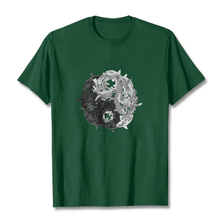 Buddha Stones Yin Yang Koi Fish Combination Cotton Tee T-shirt - ForestGreen - 2XL - image 9