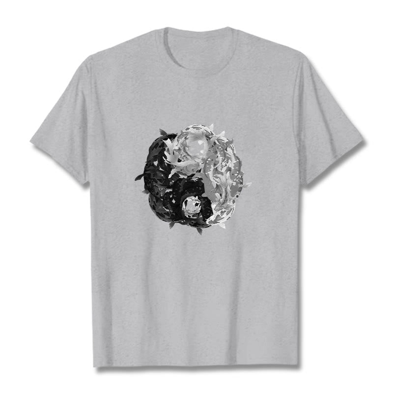 Buddha Stones Yin Yang Koi Fish Combination Cotton Tee T-shirt - LightGrey - 2XL - image 11