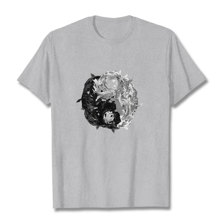Buddha Stones Yin Yang Koi Fish Combination Cotton Tee T-shirt - LightGrey - 2XL - image 11